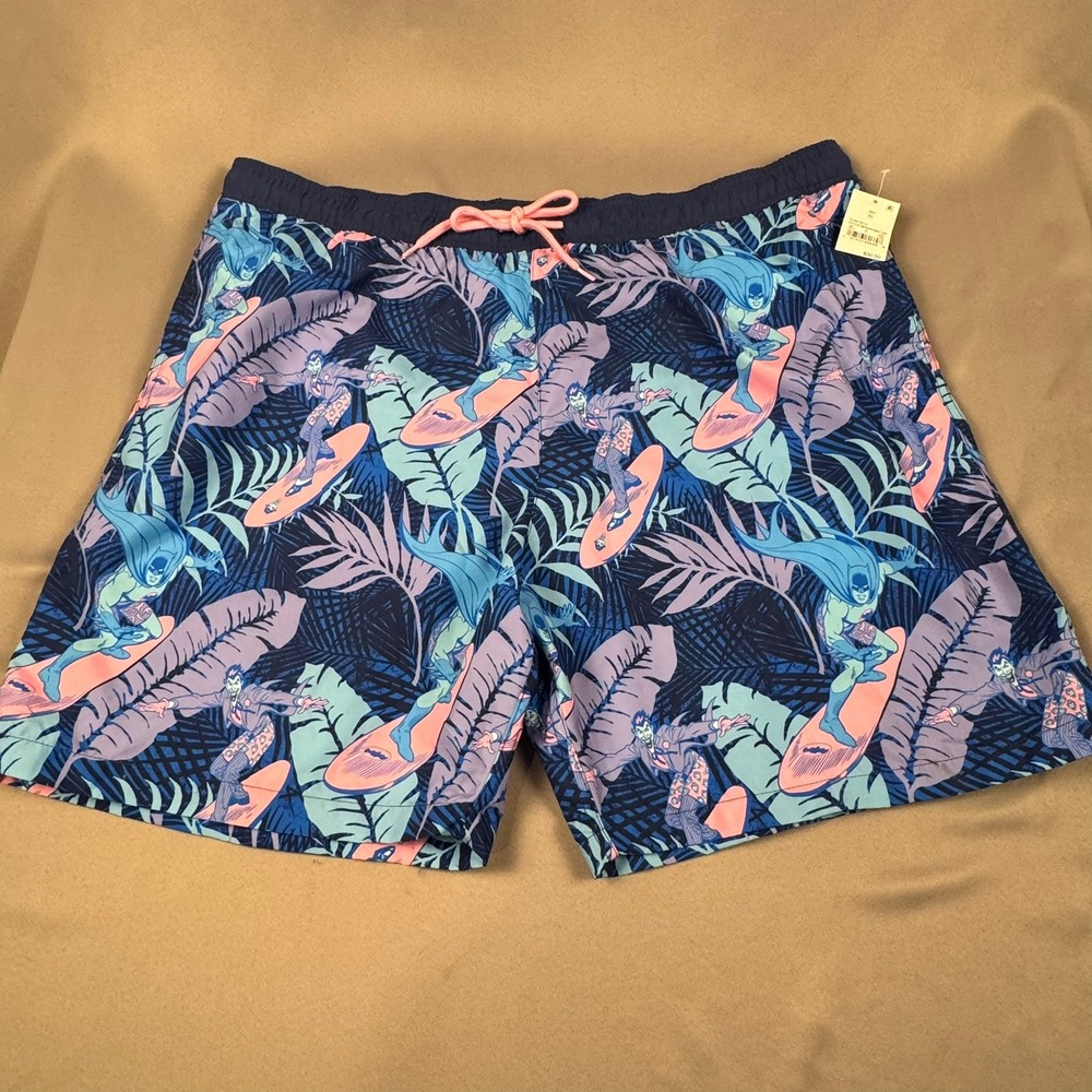 Batman Joker Surfing Swim Trunks Mens XL Dark Blue Tropical Board Shorts‎ NWT